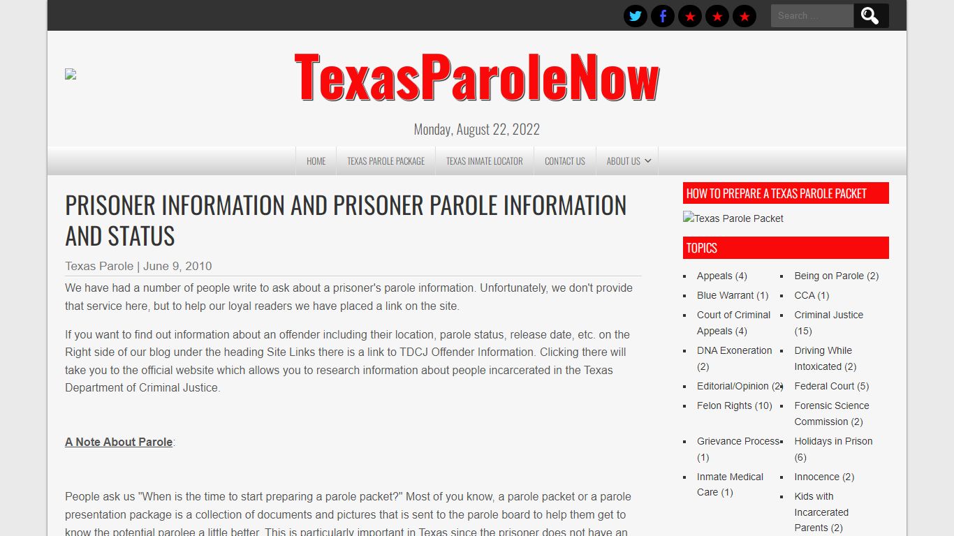 Prisoner Information and Prisoner Parole Information and Status